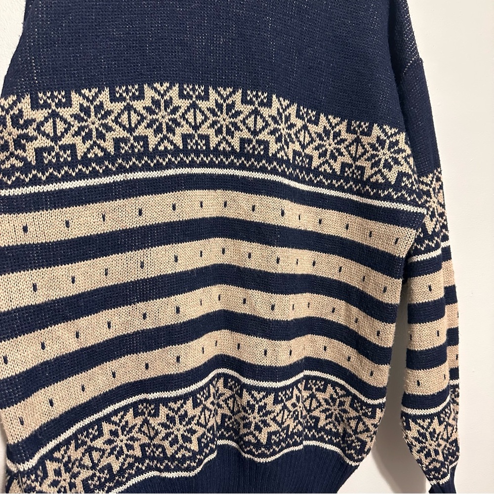 Men's Navy and Beige Patterned Sweater Oversized - Picture 5 of 6